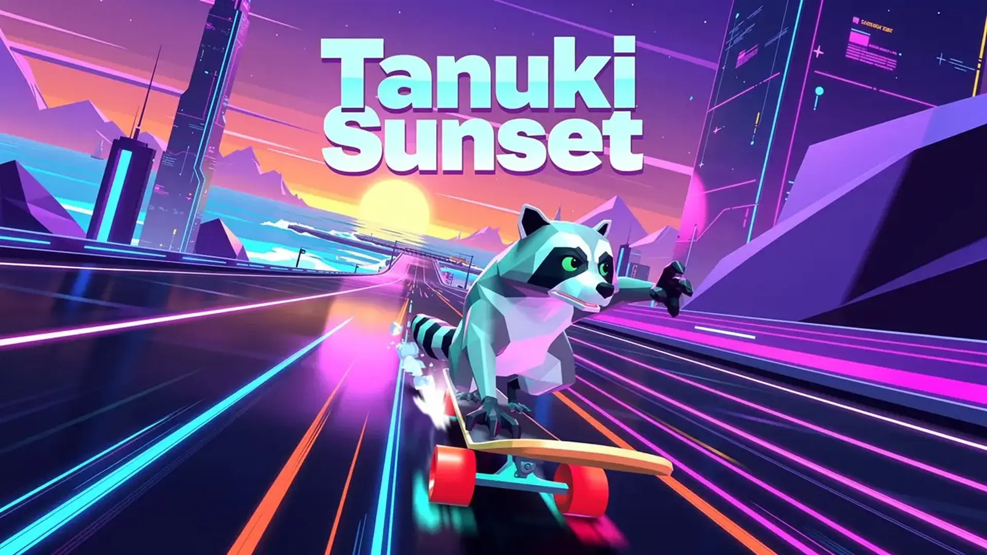 Tanuki Sunset - 复古赛博朋克风滑板竞技，化身超酷浣熊在落日余晖中挑战极限漂移与花式特技。 游戏