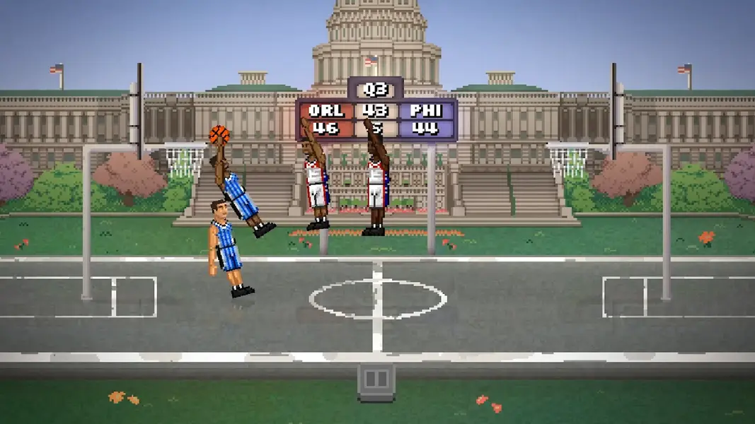 Pixel players jumping for a dunk in Bouncy Basketball online game
